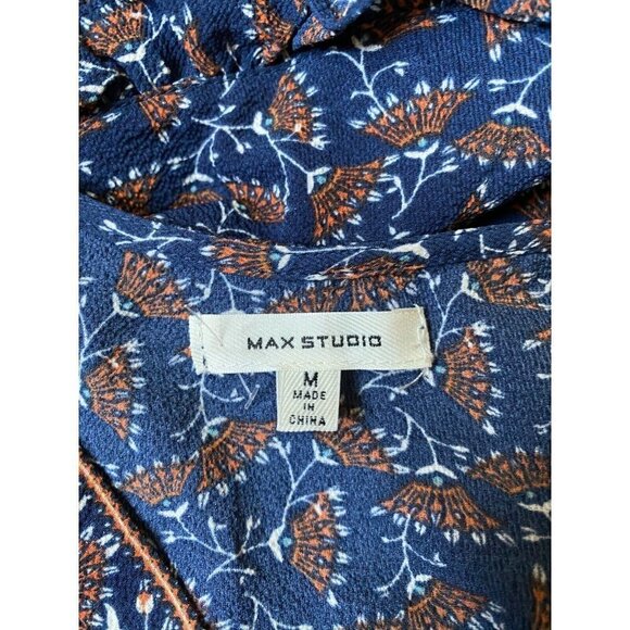 Max Studio BNWOT Women Blue floral tiered midi Dress sz Medium balloon sleeve - Picture 5 of 6